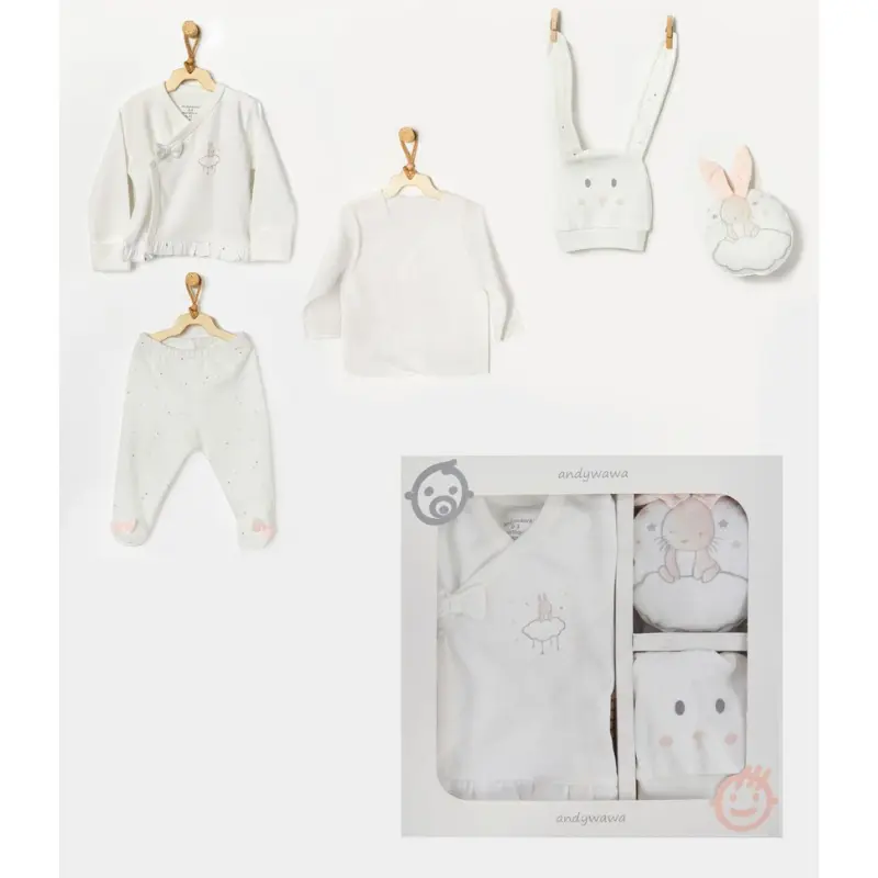 Andywawa Ac22340 Ensemble bébé fille 5 pièces motif lys écru, sortie d'hôpital