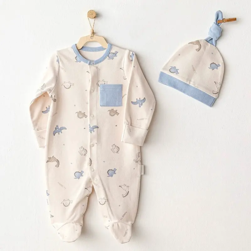 xx Andywawa Ensemble 2 pièces barboteuse, chapeau et combinaison d'été pour bébé garçon - Bleu dinosaure