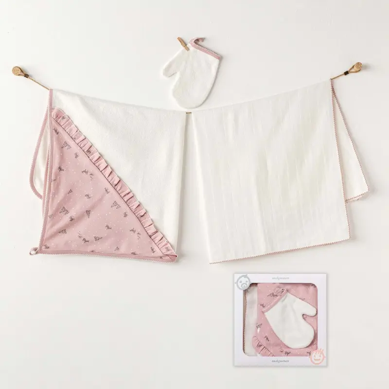 xx Andywawa Ensemble de serviettes pour bébé fille 3 pièces Rose