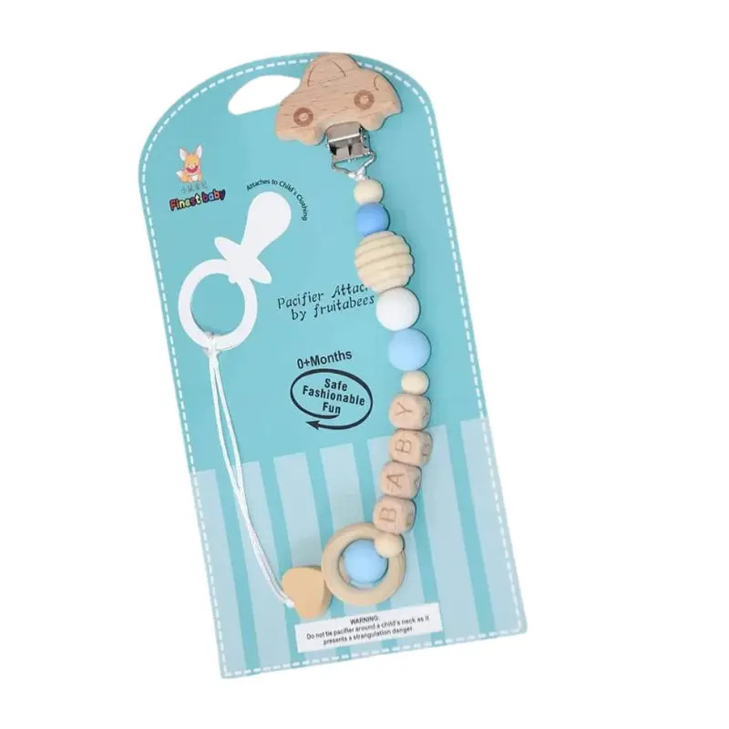 Attache sucette en bois et silicone -MN36