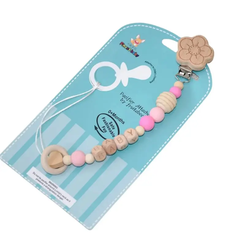 Attache sucette en bois et silicone -MN36