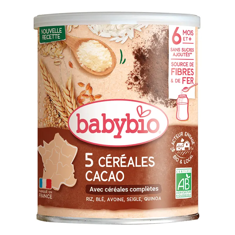 xx Babybio Mélange 5 céréales et cacao bio 6M+ 220g