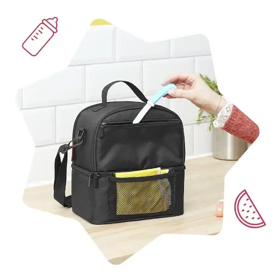 Badabulle Sac isotherme repas, 2 compartiments Gris/Blanc