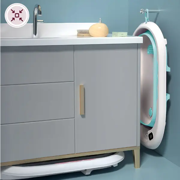 Baignoire Bébé Pliable avec Coussin Ergonomique Antidérapant - Blue