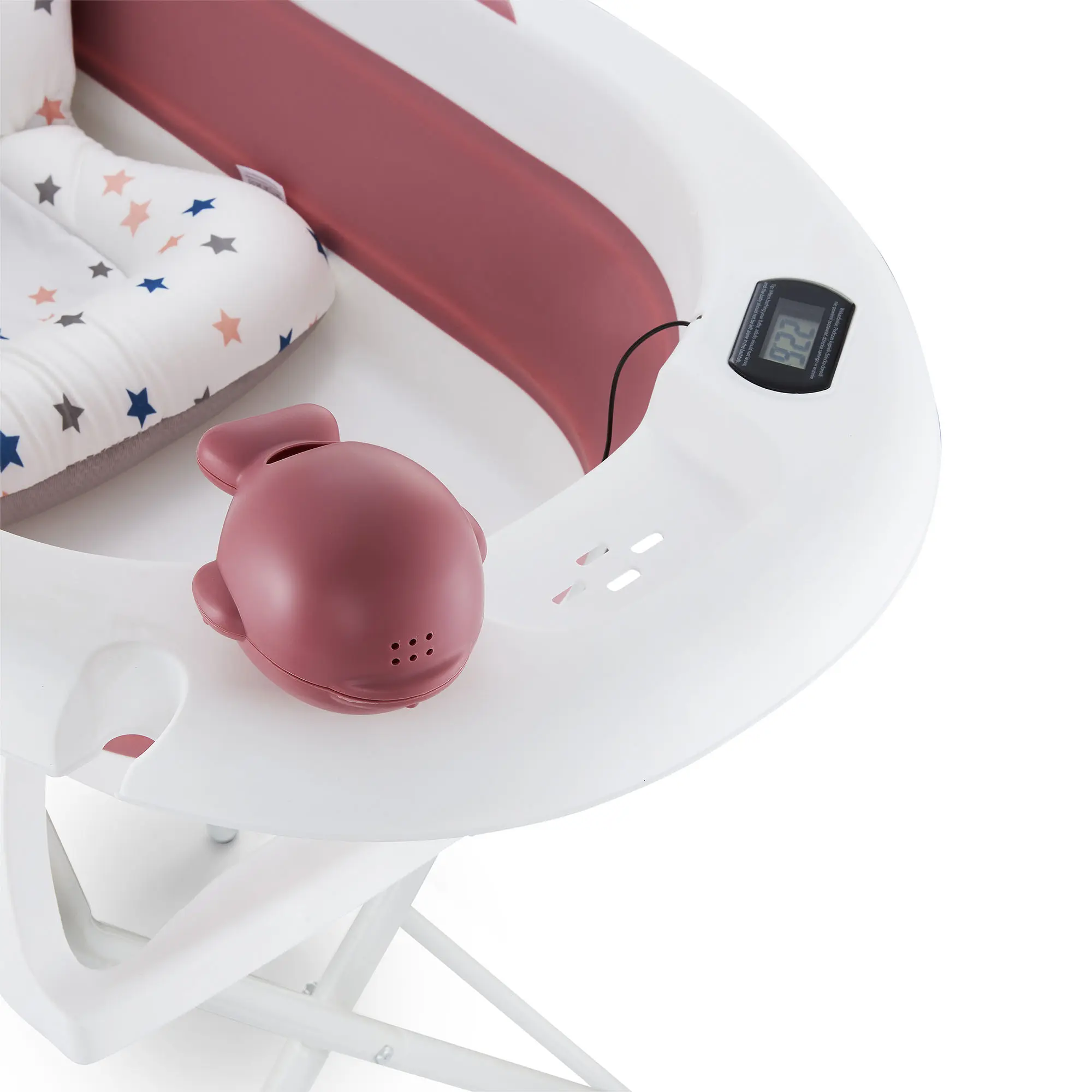 Baignoire Bébé Pliable avec Coussin Ergonomique Antidérapant -Rose
