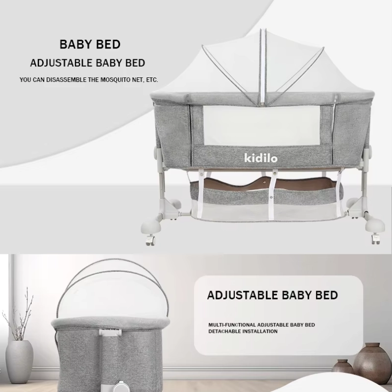 Berceau Bébé Multifonction Kidilo – Moustiquaire et Roulettes – Beige