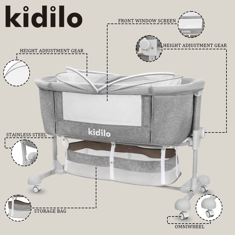 Berceau Bébé Multifonction Kidilo – Moustiquaire et Roulettes – Beige