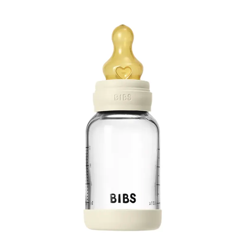 Biberon en Verre 120ml avec Tétine en Latex Débit lent – BIBS- Ivory
