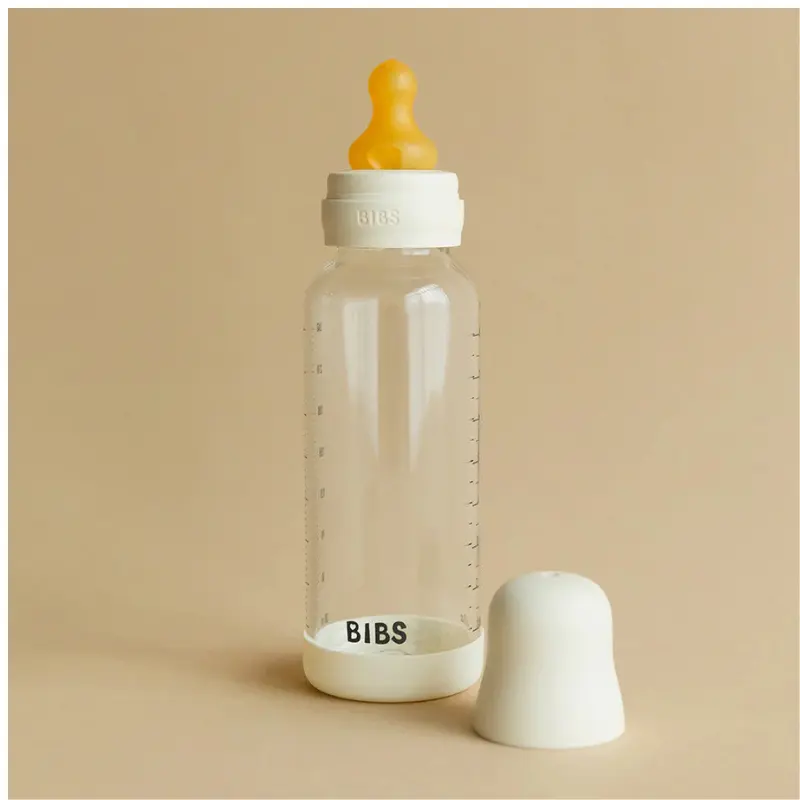 Biberon en Verre 120ml avec Tétine en Latex Débit lent – BIBS- Ivory