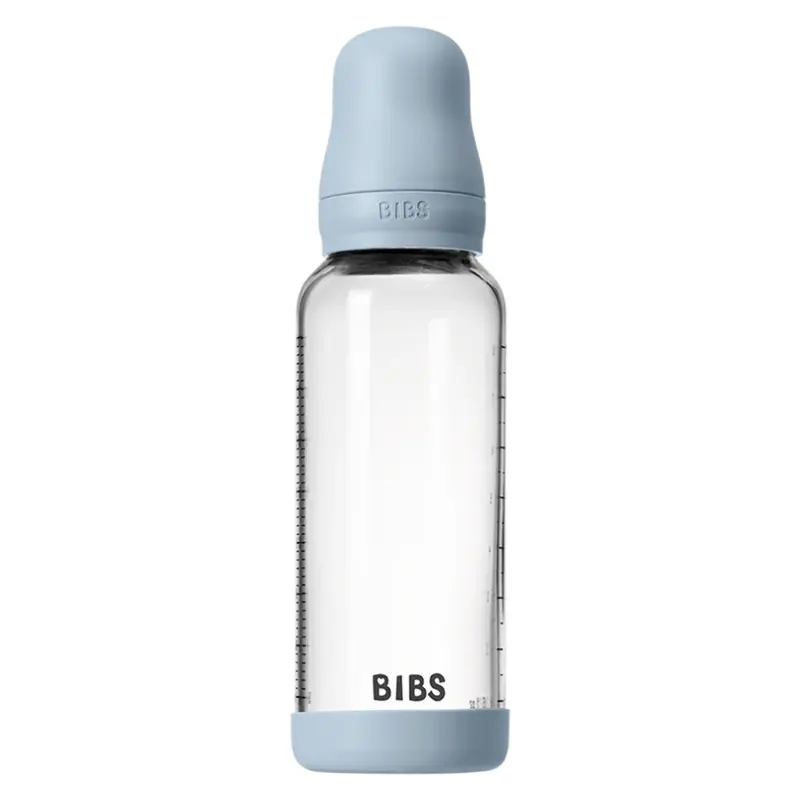Biberon en Verre 240ml avec Tétine en Latex Débit Moyen - Baby Blue