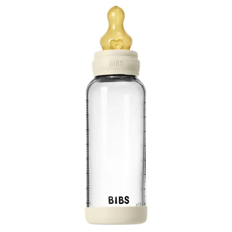 Biberon en Verre 240ml avec Tétine en Latex Débit Moyen - Ivory
