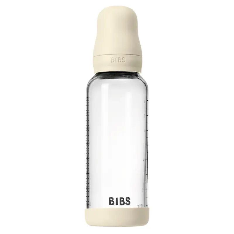 Biberon en Verre 240ml avec Tétine en Silicone Débit Moyen - Ivory