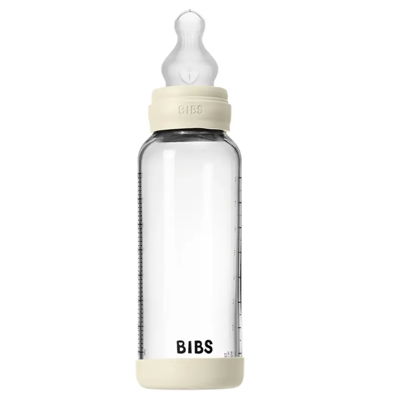 Biberon en Verre 240ml avec Tétine en Silicone Débit Moyen - Ivory