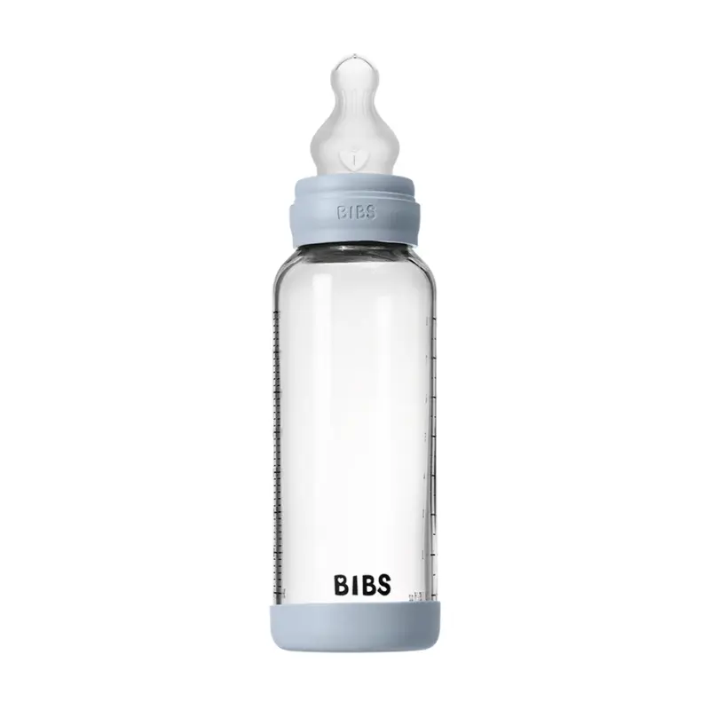 Biberon en Verre 240ml avec Tétine en Silicone Débit Moyen - Baby Blue