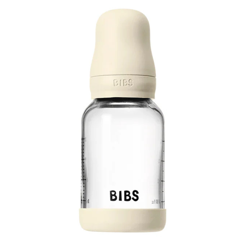 xx Biberon en verre rond 120 ml + tétine en silicone à débit lent - Ivoire