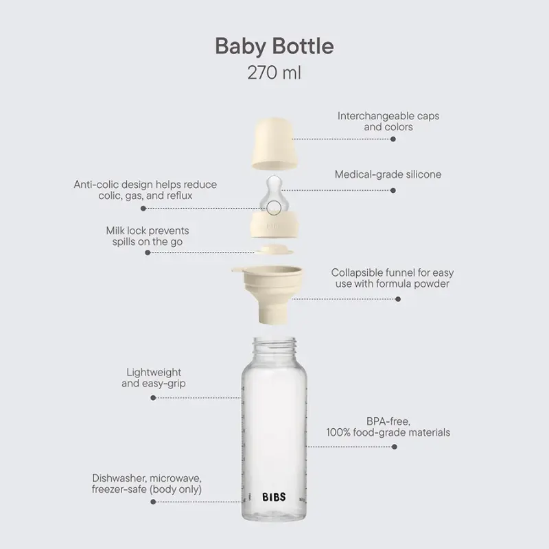 Biberon sans BPA 270ml avec tétine en silicone - Baby Blue