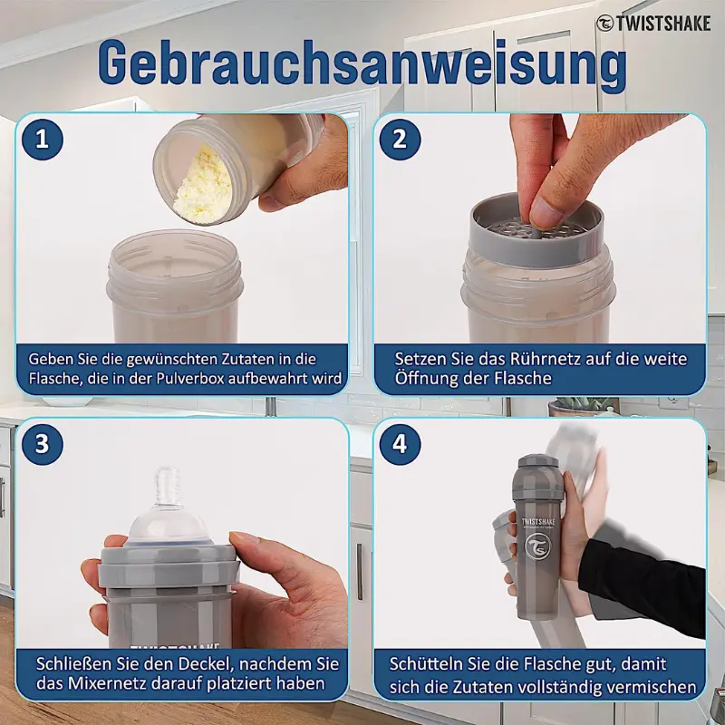 Biberons Anti-Coliques Twistshake 180ml gris – 2m+