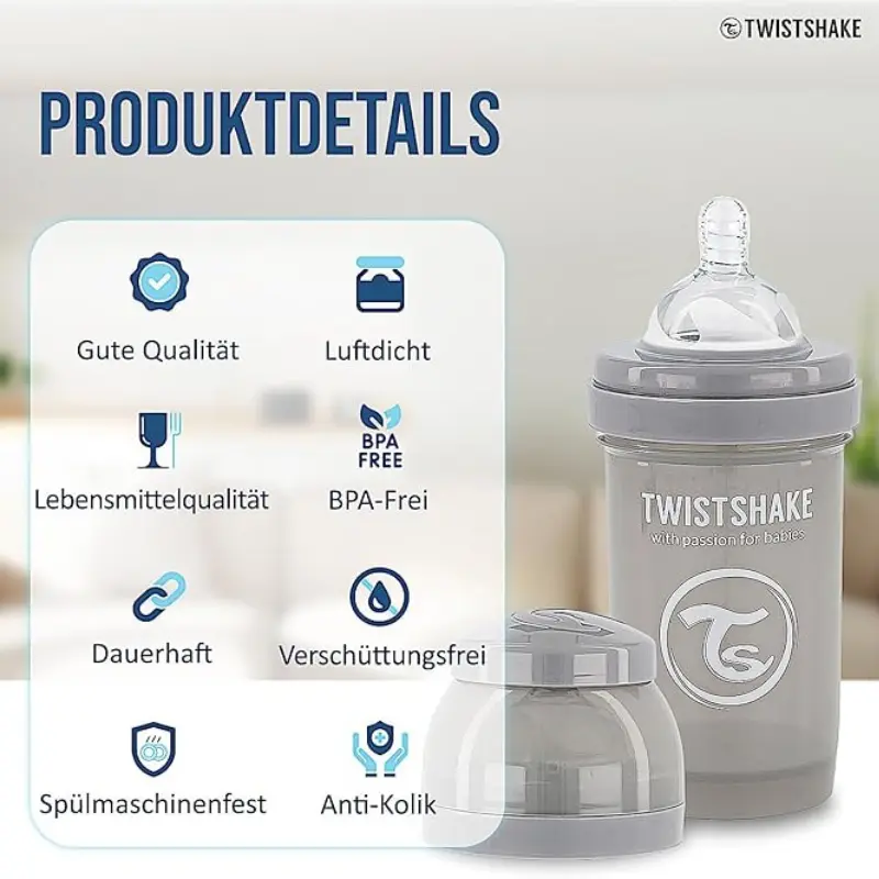 Biberons Anti-Coliques Twistshake 180ml gris – 2m+