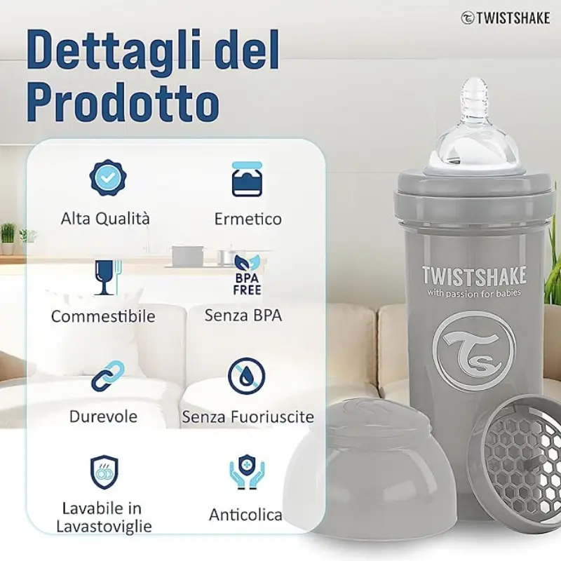 Biberons Anti-Coliques Twistshake 260ml Gris – 2m+