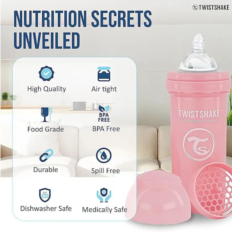 Biberons Anti-Coliques Twistshake 260ml Rose – 2m+