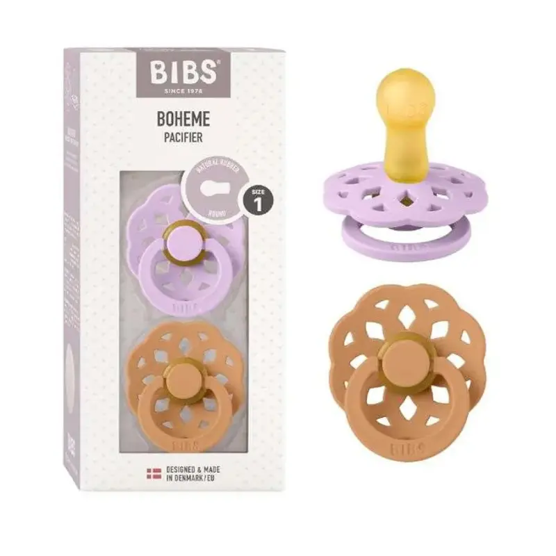 xx BIBS Lot de 2 Sucettes Bohème Rondes - Violet Ciel/Citrouille