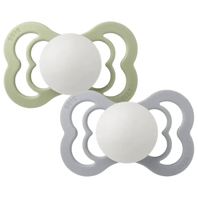 xx BIBS Lot de 2 Sucettes Symétriques Suprème Silicone - Sauge/Nuage - GLOW
