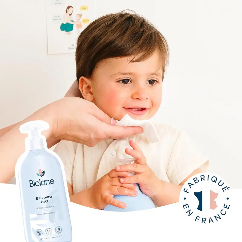 BIOLANE Eau Pure H2O 350ml Nettoyant Doux pour Visage, Corps et Siège Bébé Sans Rinçage