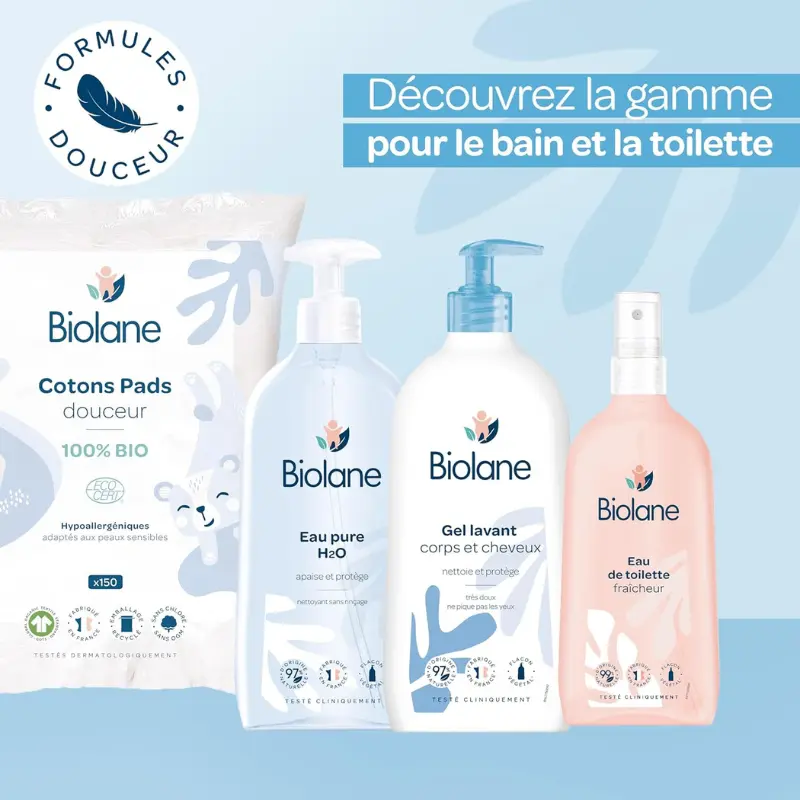 BIOLANE Gel Douche Bébé Corps et Cheveux 2 en 1 750 ml 97% d’origine naturelle Doux pour les peaux sensibles