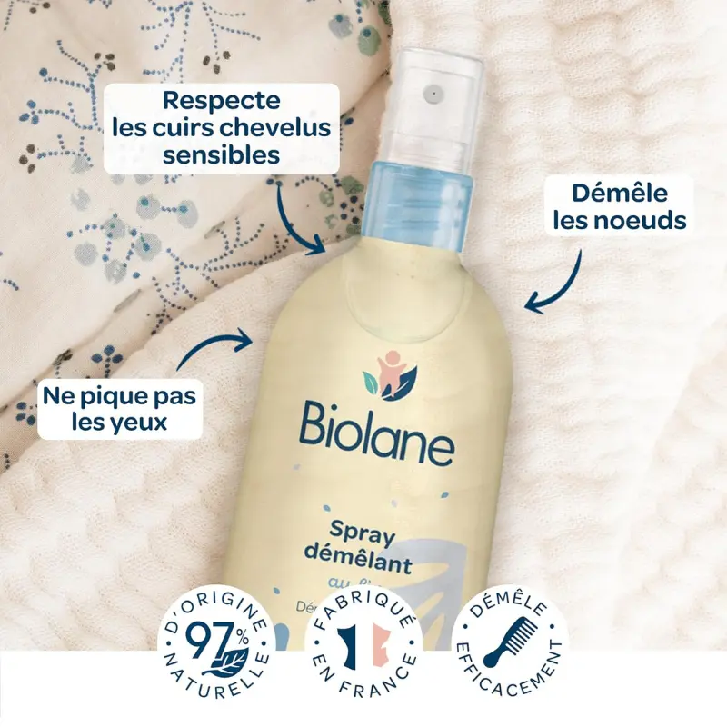 BIOLANE  Spray Démêlant Bébé 200ml Facilite le Coiffage sans Rinçage  98% Naturel