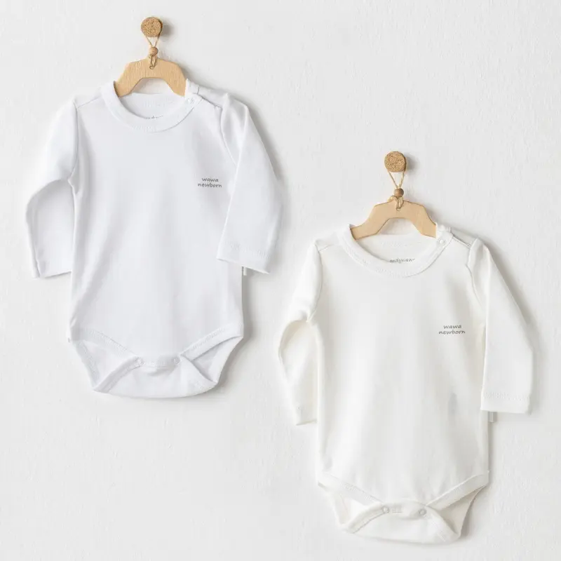 xx Body bébé basique 2 pièces à manches longues Andywawa AC23774 Écru