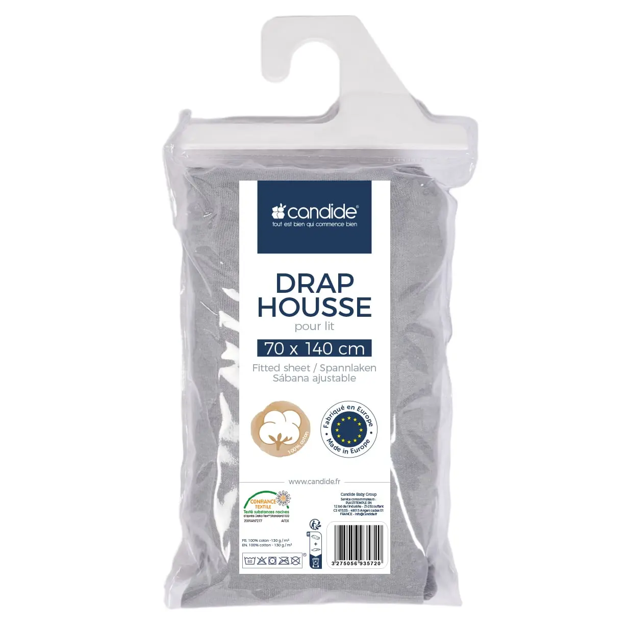 xx Candide Drap Housse pour lit Coton 70x140cm - Gris