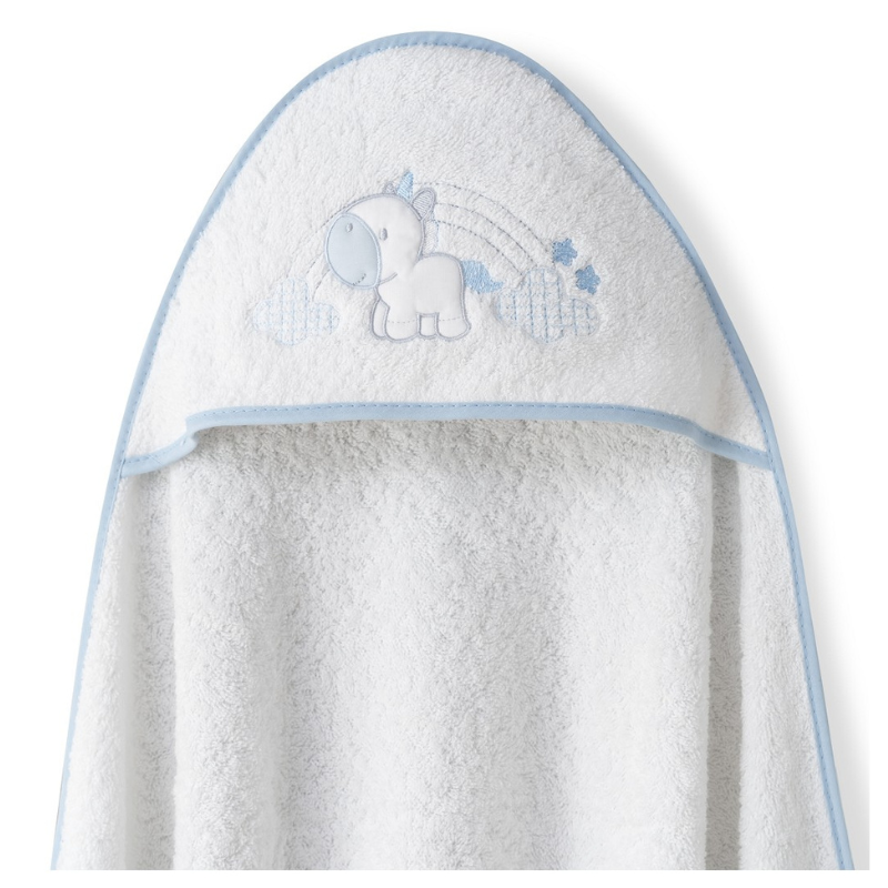 xx Cape de bain 1x1 motif licorne et nuages ​​+ bavoir blanc/bleu