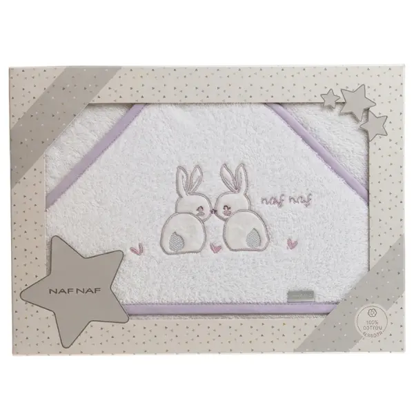 Cape de Bain Bébé NAF NAF en Coton - Motif Duo Lapins Brodés