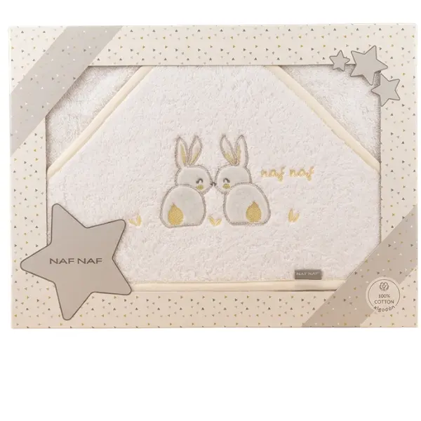 xx Cape de Bain Bébé NAF NAF en Coton - Motif Duo Lapins Jaune