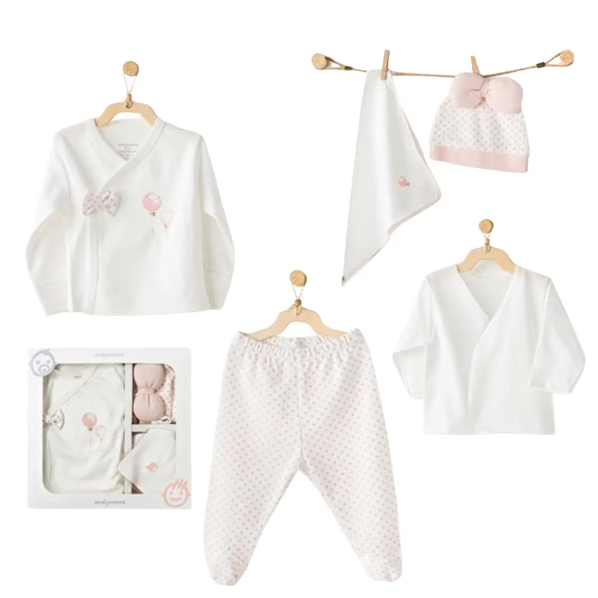 xx Coffret Nouveau-né Ballons Roses 5 Pièces Écru Sortie de l'Hôpital Ac25550 Andywawa