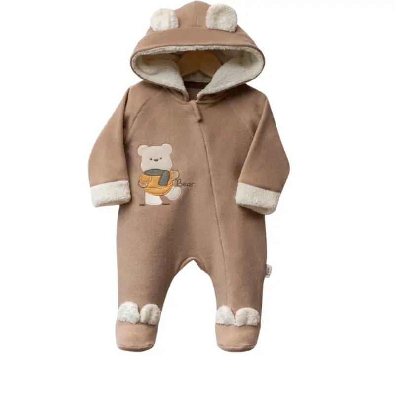 Combinaison polaire bébé avec capuche à oreilles et motif ourson