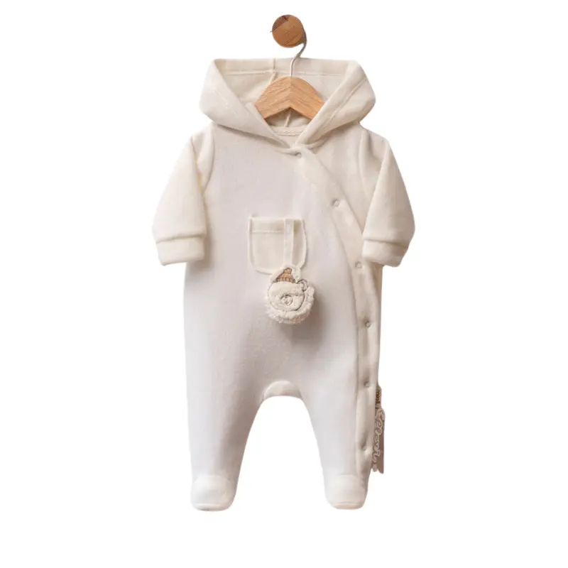 Combinaison polaire bébé avec capuche et petit pompon