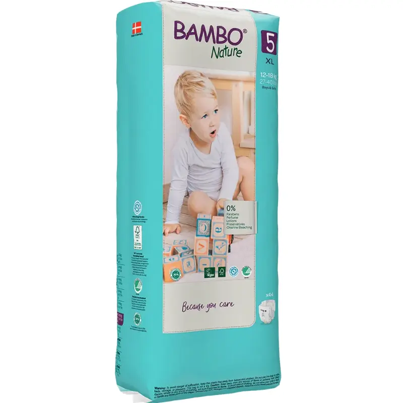 Couches Bambo Nature taille 5 (12-18 kg / 27-40 lb), 44 pièces
