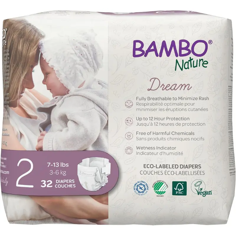 Couches bébé Bambo Nature Dream Taille 2 (3-6 kg) – 32 pièces