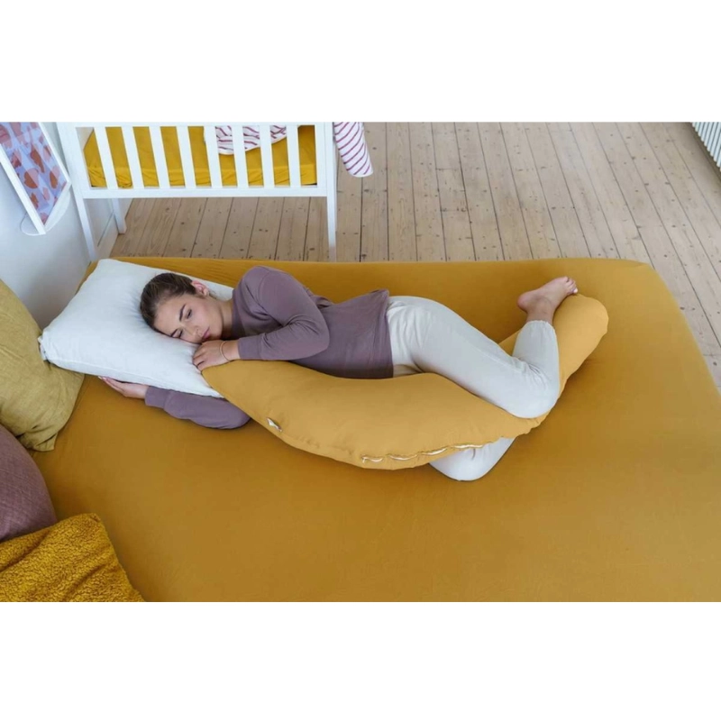 Coussin d’Allaitement et de Maternité Doomoo Basics Comfy Big 190 cm – Coton Bio Tetra Ocre