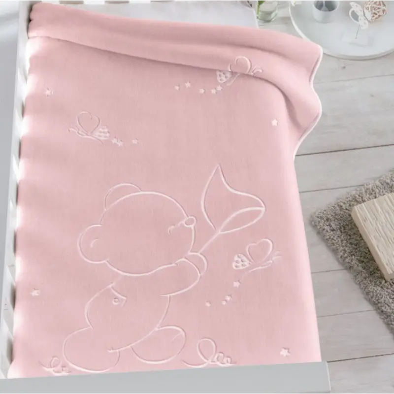 xx Couverture bébé rose 110 x 140 cm, modèle 6654, motif ours en peluche