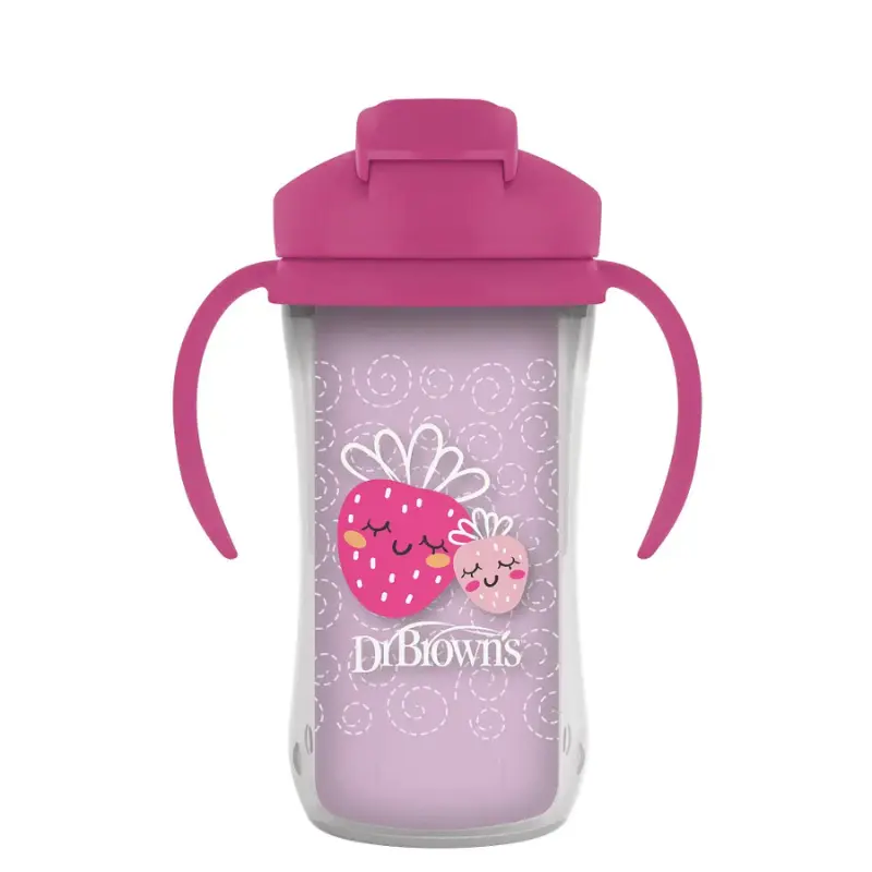xx Dr. Brown's Gobelet Isotherme à Paille 300ml avec Poignées 12M+ - Rose