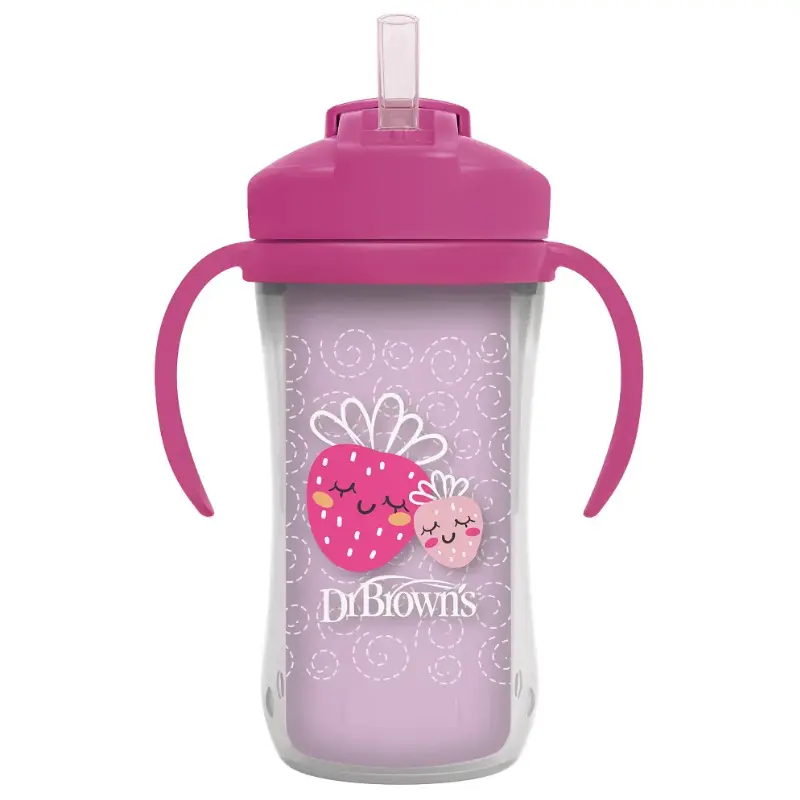 Dr. Brown's Gobelet Isotherme à Paille 300ml avec Poignées 12M+ - Rose