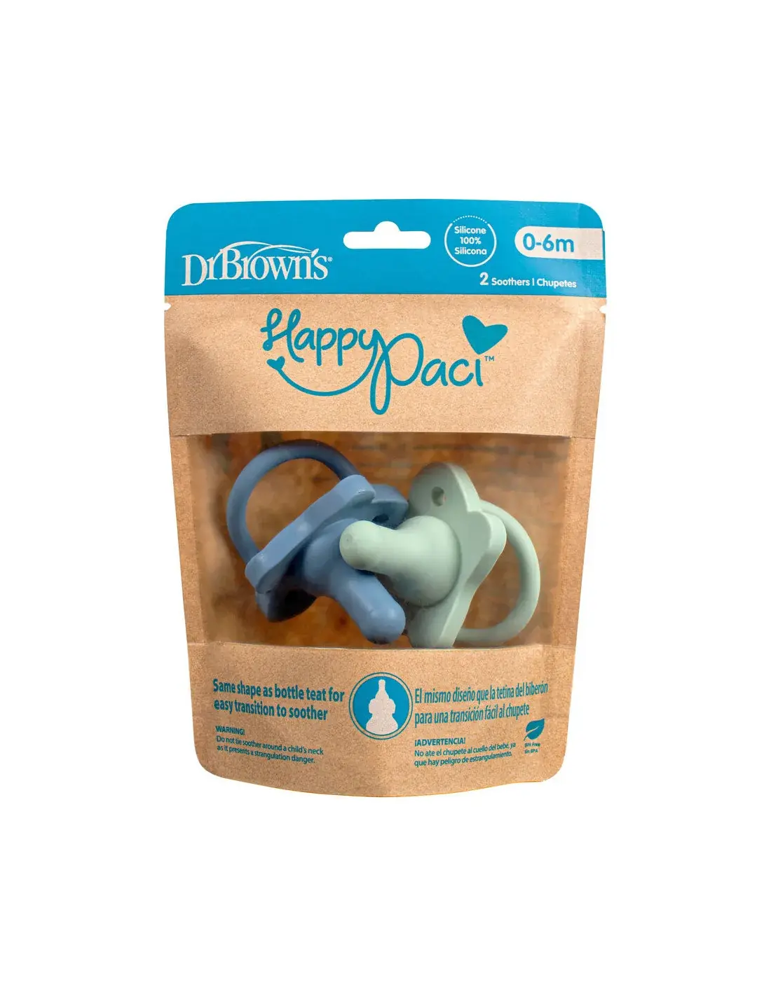 xx Dr Browns Sucette en silicone 0-6 mois HappyPaci Bleu et  Vert