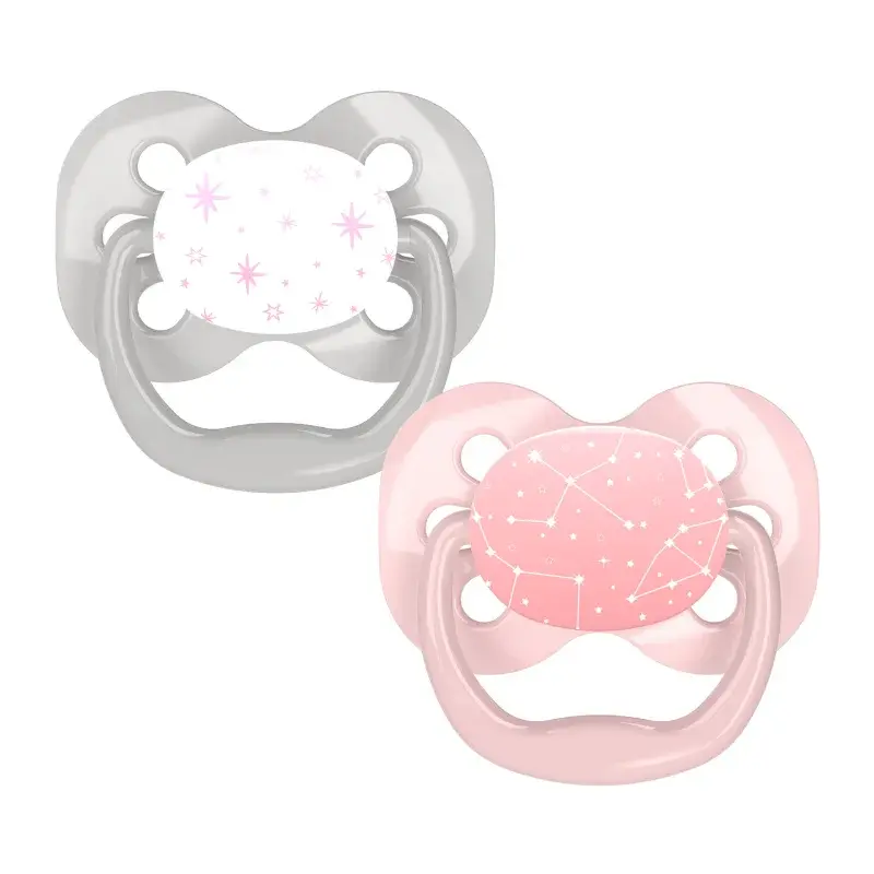 Dr. Brown’s Sucette symétrique phase 1 rose – gris pack de 2