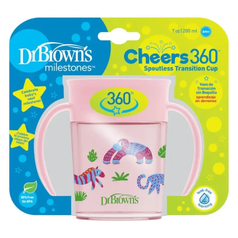 DR.BROWN’S DR.BROWN’S Tasse Cheers 360 Avec Poignées, 7 Oz/250 Ml, Rose, 1 Paquet