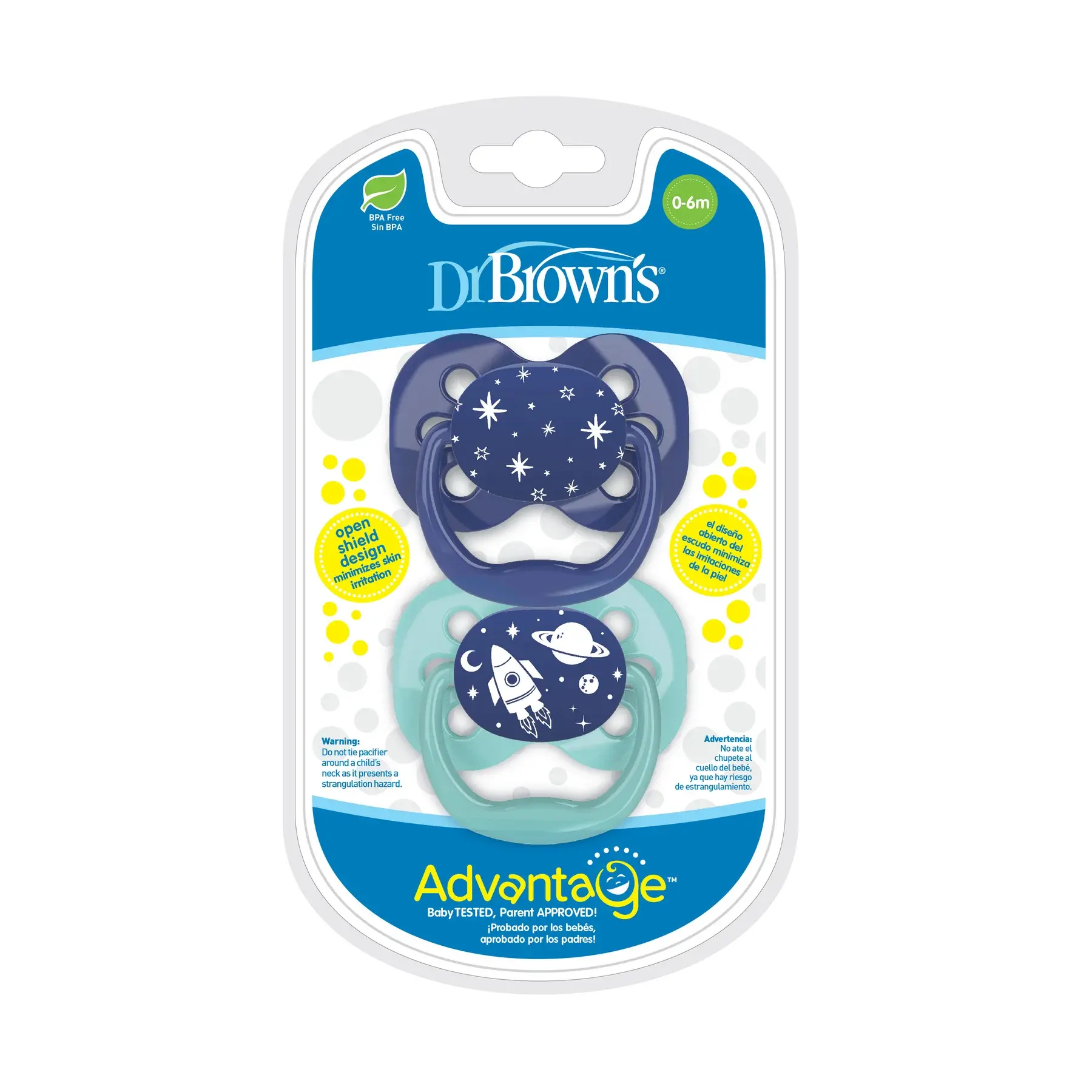 xx Dr.Brown’s Lot de 2 sucettes Symétriques Advantage Bleu/Vert 0-6mois