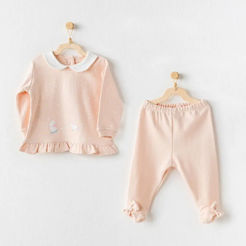 Ensemble 2 pièces pour bébé fille motif lapins mignons, rose - Andywawa