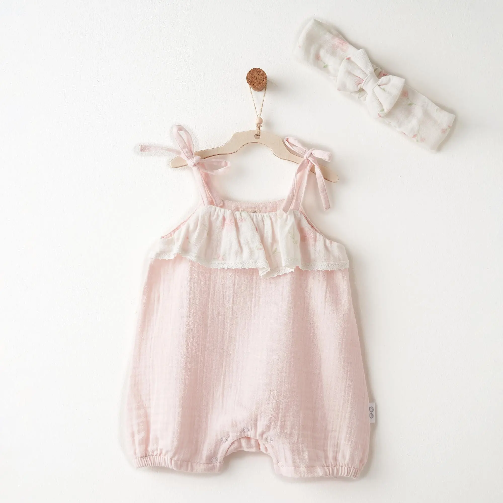 Ensemble barboteuse et bandeau pour bébé fille en mousseline ANW-AC26618
