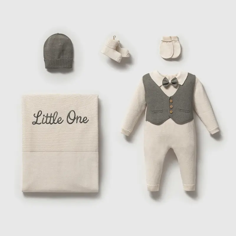 Ensemble Bébé 5 pièces Little One Vert – Coffret Tricot Élégant Garçon 0 à 3 mois
